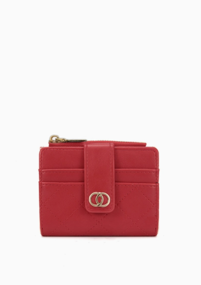 Quilted Snap Tab Card Holder Red Wallet