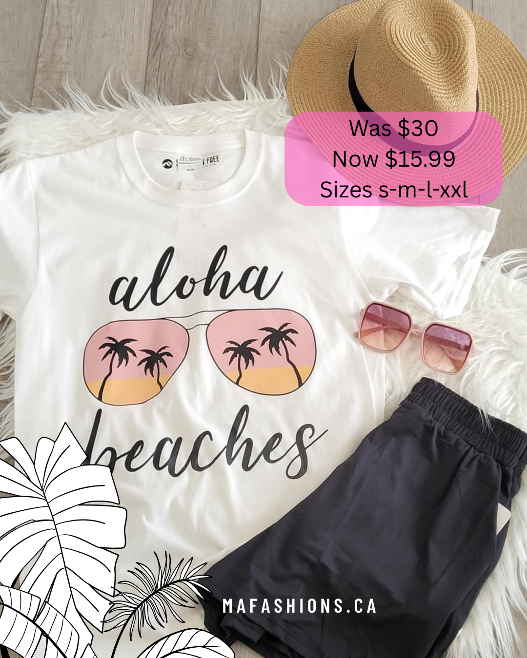 Aloha Beaches White Graphic Tee - Ladies Fit