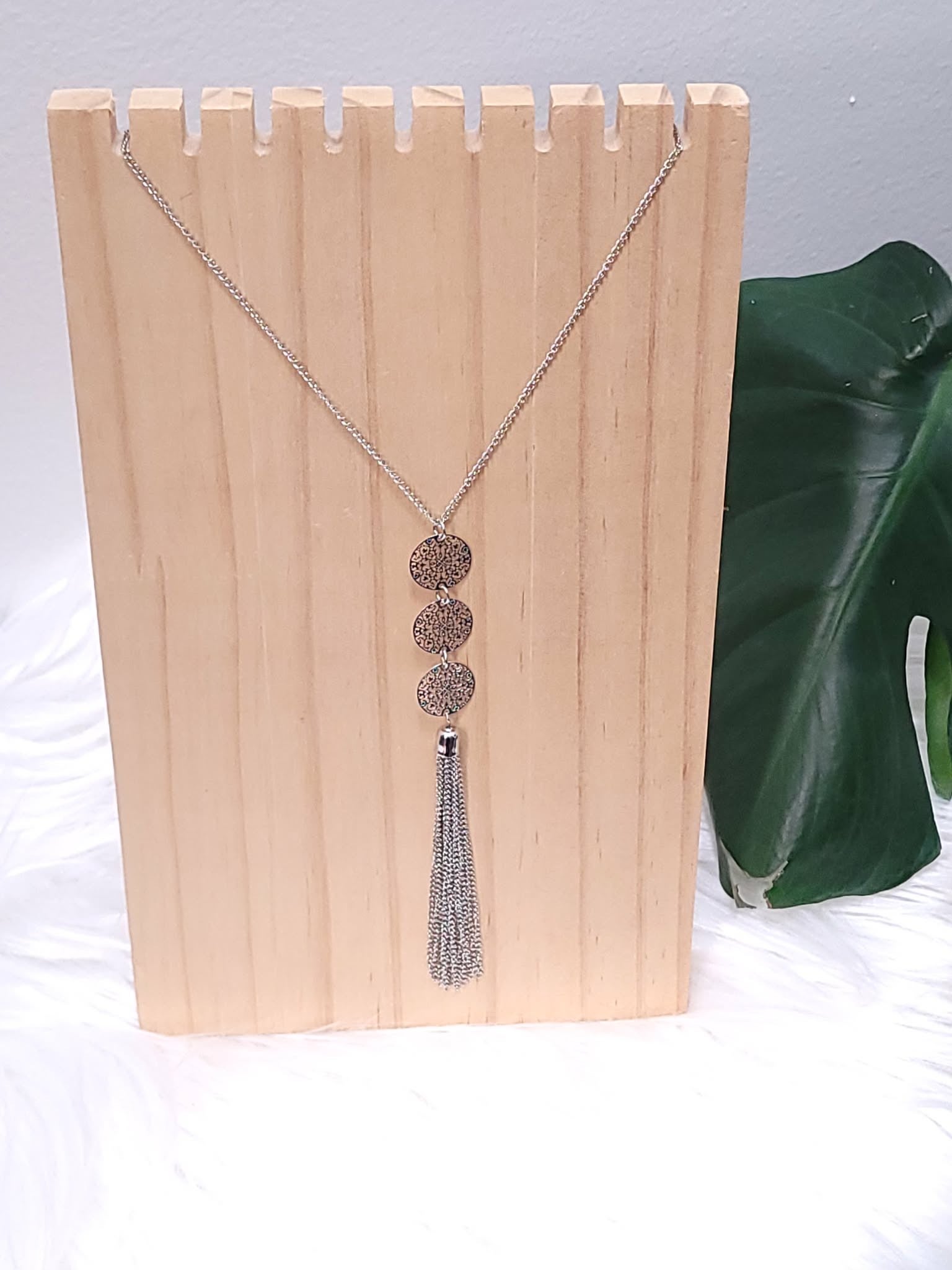 Romantic Hallow Circle Tassel Silver Finish Necklace