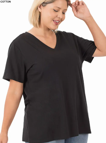 Look It Up Black V-Neck Top - Plus