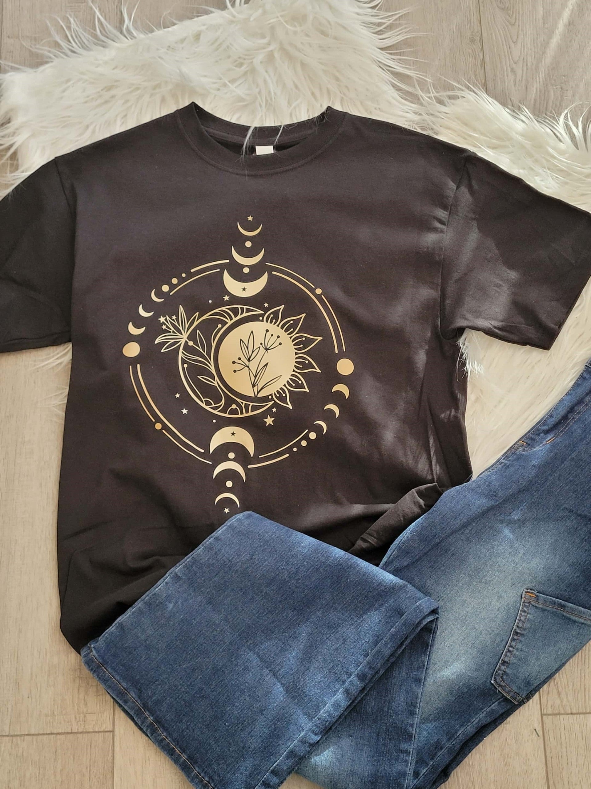 Celestial Moon and Sun Black Graphic Tee