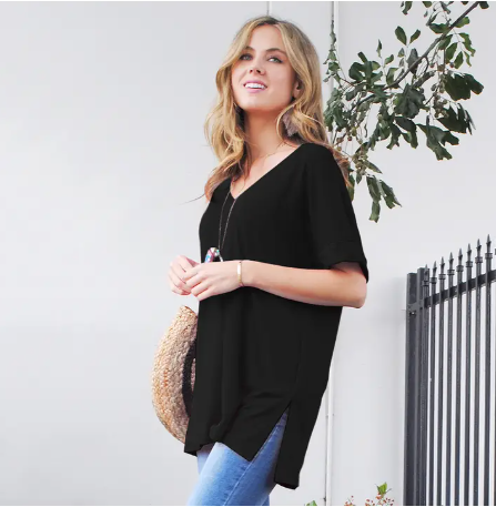 Catching On Black V-Neck Hi/Lo Top