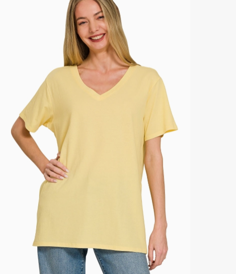 Look It Up Butter Yellow V-Neck Top