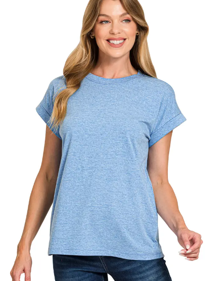 Spring Heather Ocean Blue Cotton Tee - Reg/Plus