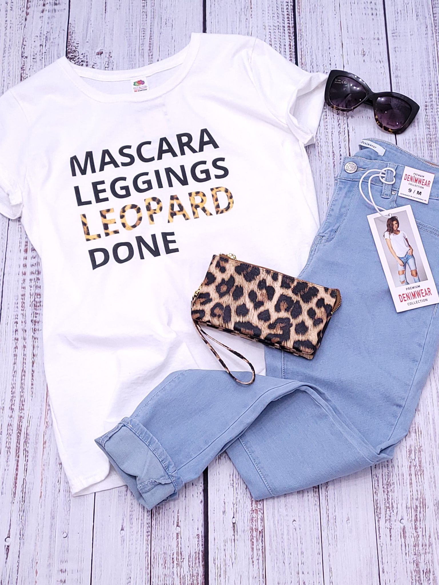 Mascara Leggings Leopard Done T-Shirt White - Reg/Plus
