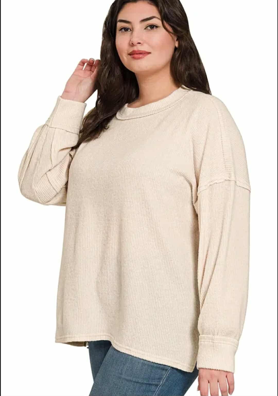 The Know Biege Hacci Ribbed Sweater - Plus