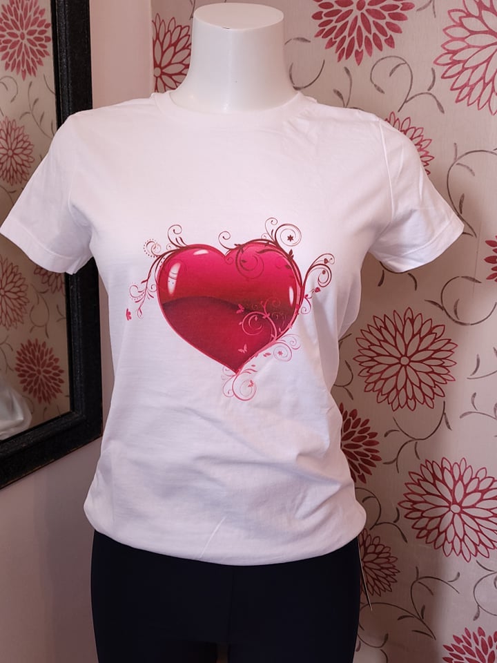 Fancy Heart Ladies Soft Touch T-Shirt White