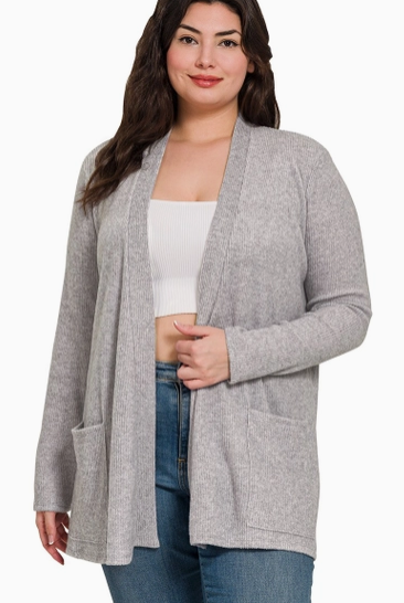 Cozy With A Good Book Heather Grey Cardigan - Reg/Plus