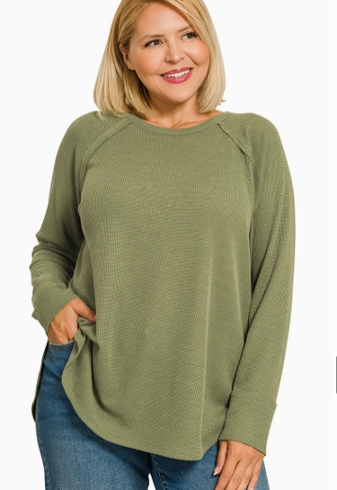 Make It Last Olive Waffle Knit Top - Reg/Plus