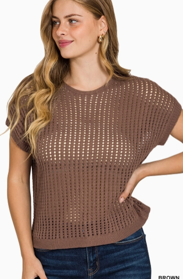 Made With Love Brown Crochet Sweater