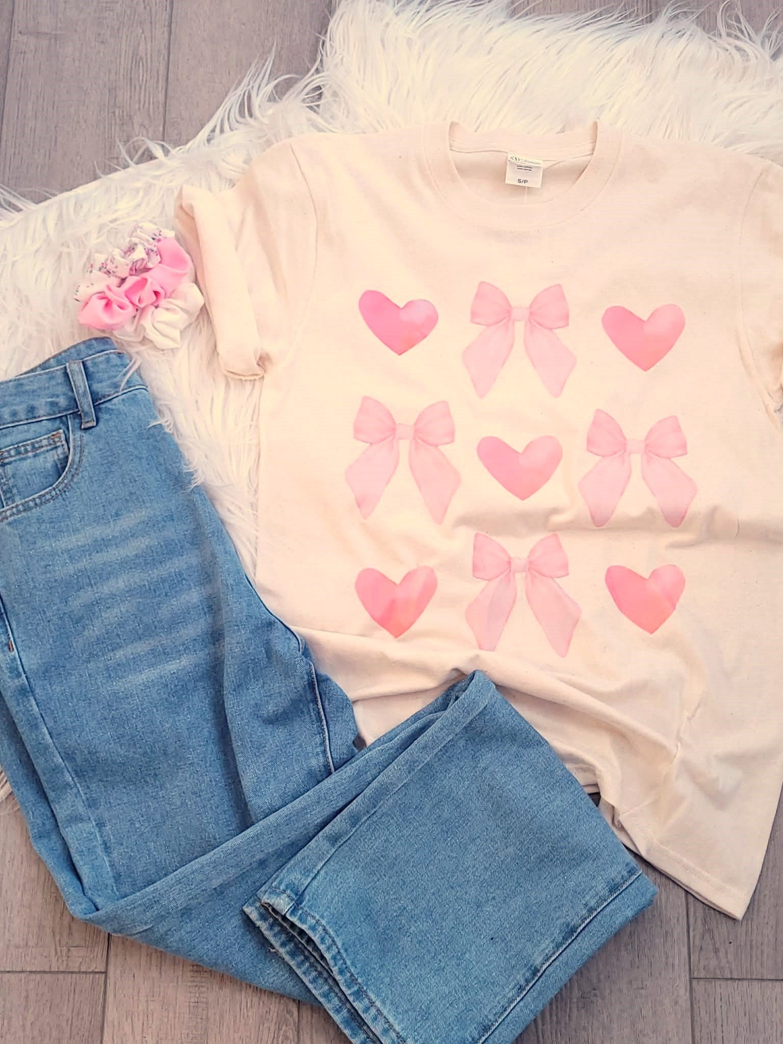 All My Bows & Hearts Speckled Oatmeal Graphic Tee