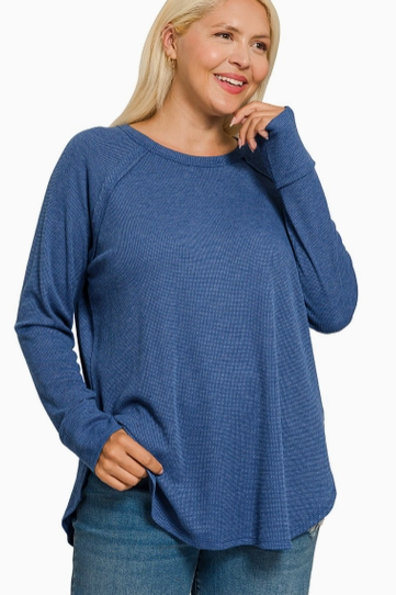 Make It Last Navy Waffle Knit Top - Reg/Plus