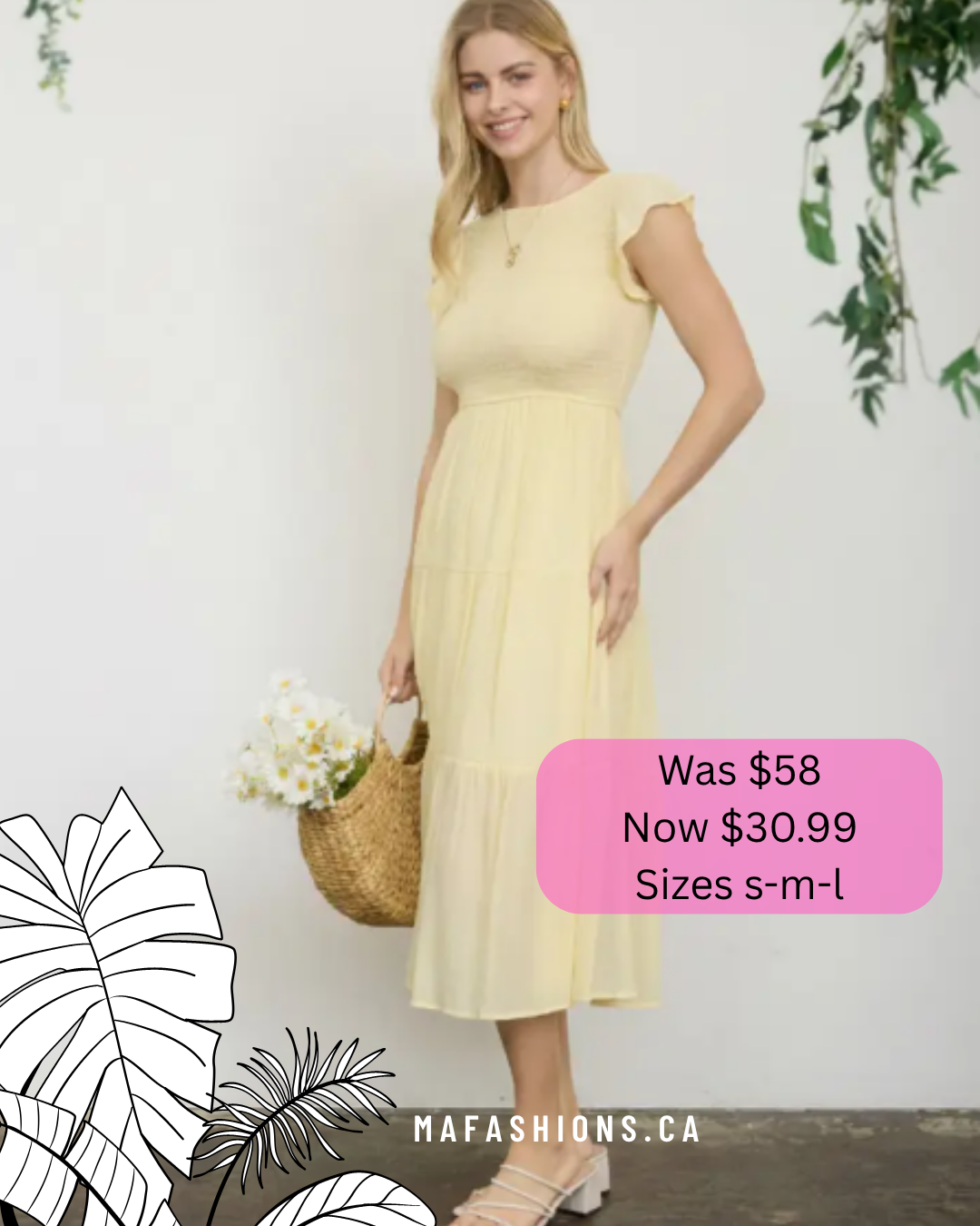 Weekend Wandering Yellow Smock Tiered Midi Dress