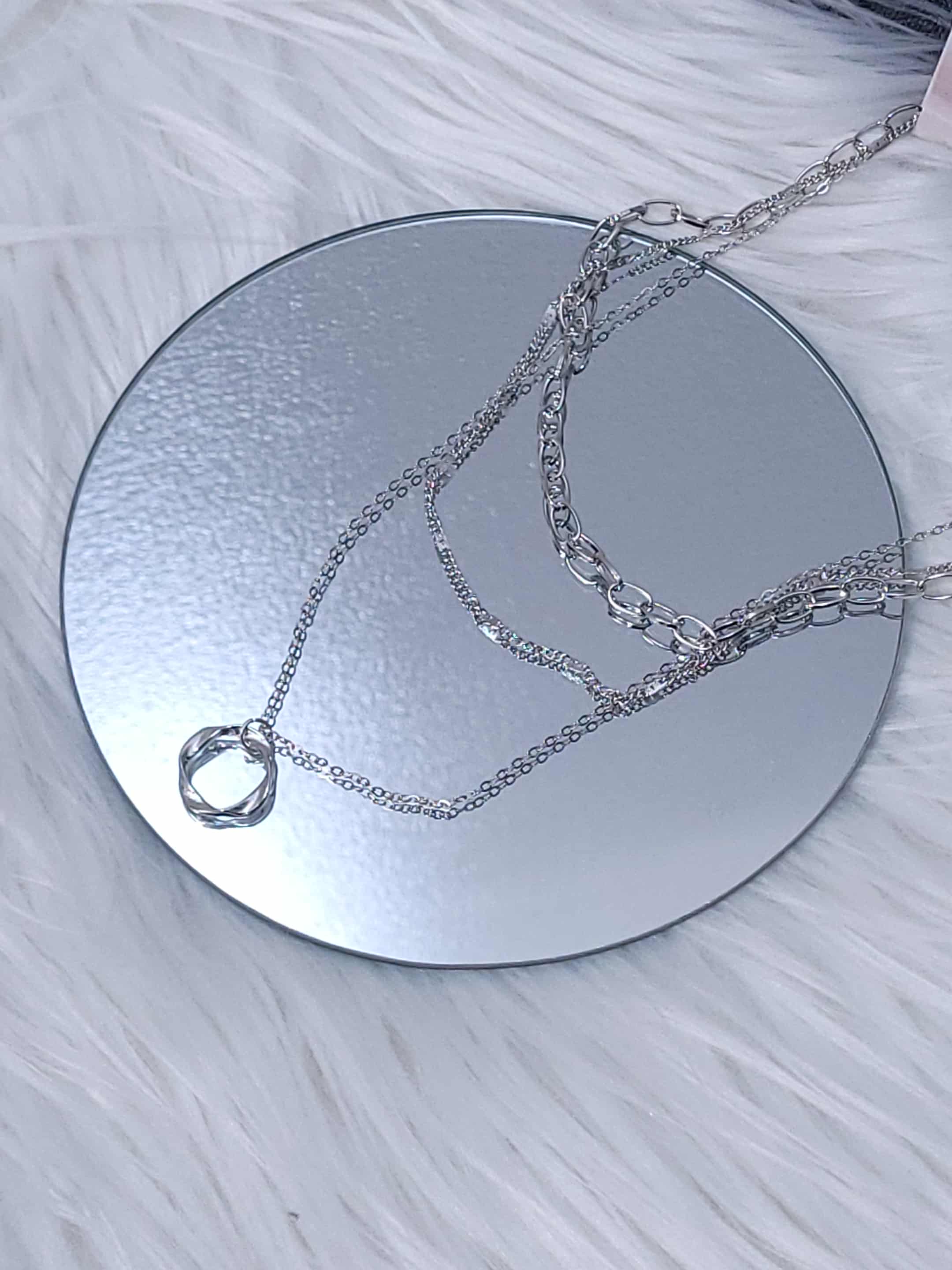 Circle Charm Silver Finish Layered Necklace