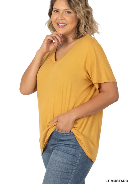 Look It Up Light Mustard V-Neck Top - Plus