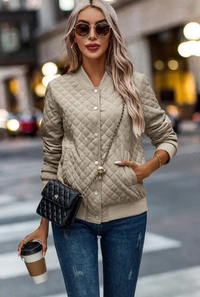 Be Yourself Khaki Quilted Bomber Jacket